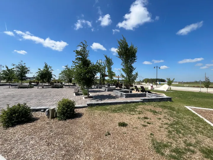 Ground-level photograph of Denis Mahoney Park from the city park map.