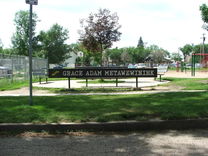 Ground-level photograph of Grace Adam Metawewinihk Park from the city park map.