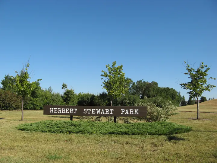 Ground-level photograph of Herbert Stewart Park from the city park map.